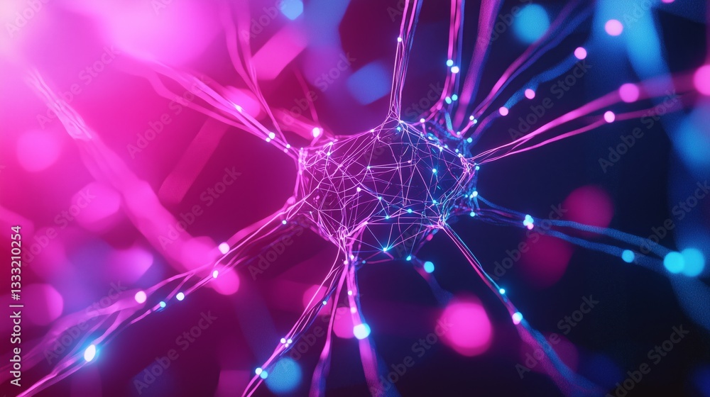 Poster neon connection of artificial intelligence in a futuristic matrix design