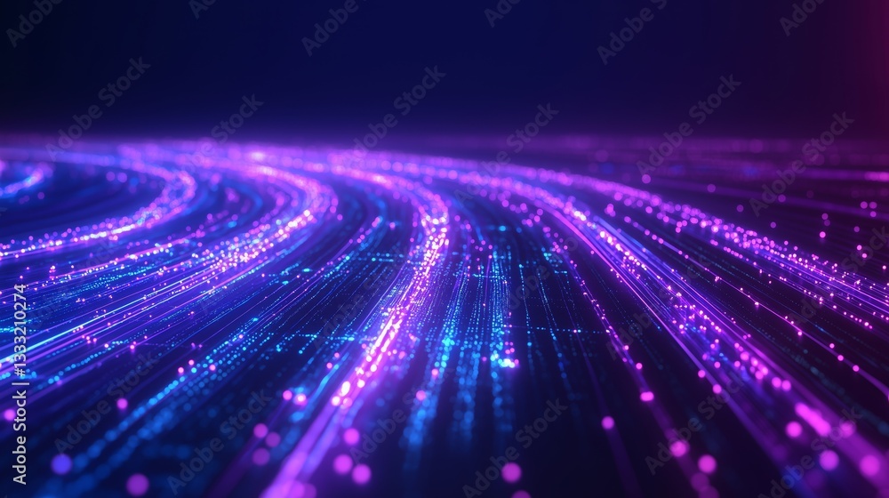 Poster vibrant neural network highway with data flow in futuristic style