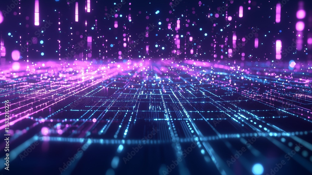 Poster futuristic neural network visualization with colorful data flow