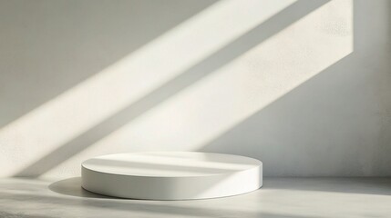 Minimalist Round White Podium in Bright Studio with Soft Shadows