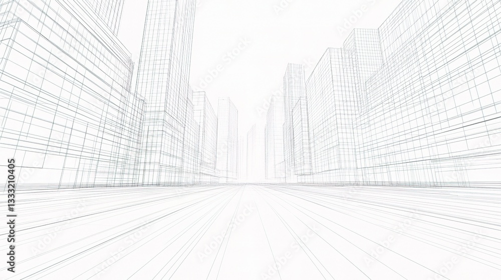 Aufkleber abstract 3d wireframe city background with dynamic perspective lines
