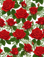 A captivating arrangement of exquisite red roses flourishes among delicate green foliage, embodying beauty and elegance, ideal for spring-inspired decor and artistic projects Generative AI