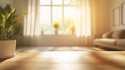 Fototapeta premium Cozy Modern Living Room with Soft Natural Light and Greenery