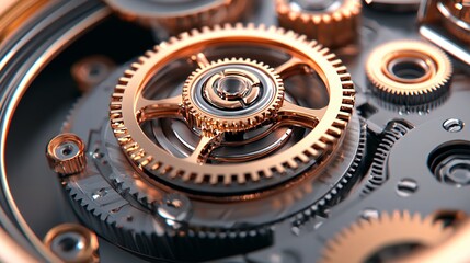 Intricate Gold and Silver Gears Close Up