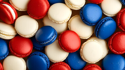 Colorful Mixed Macarons in Red, White, and Blue for Celebrations
