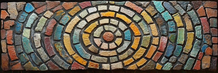 Fototapeta premium Colorful mosaic pattern forming an oval shape.