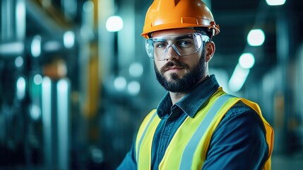 Confident engineer in safety gear, embodying professionalism and resilience in industrial expertise.