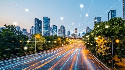 Smart City Network: Highway at Dusk.