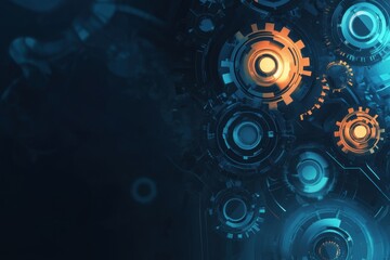 Obraz premium Abstract Digital Background with Gears and Circuits in Blue and Orange
