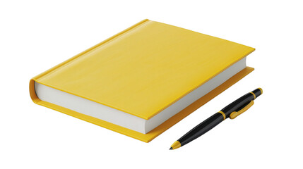 Open yellow book with a pen beside it 3D render icon on a white background isolated