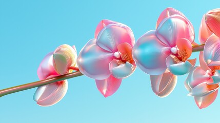 Pastel Pink and Blue Orchids Against a Light Blue Sky