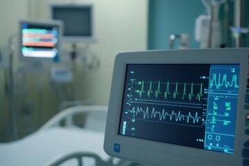 Vital Signs Monitor Display in Medical Facility with Healthcare Equipment