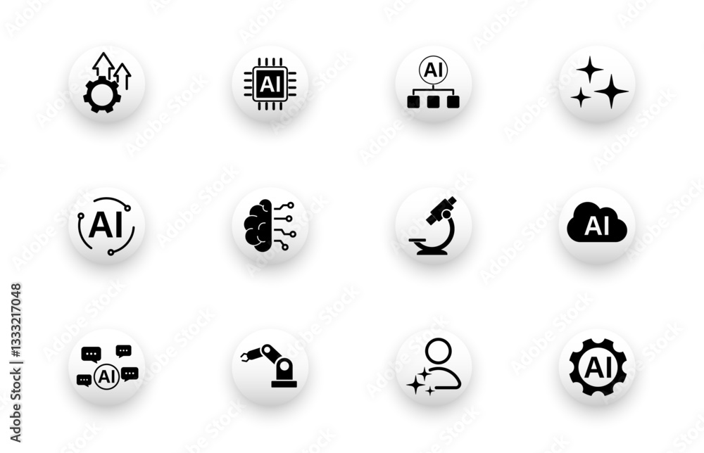 Poster ai icon. set of icons for automation, chat bots, cloud ai, optimization, machine learning.
