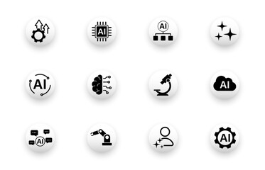 Naklejka premium AI icon. Set of icons for automation, chat bots, cloud AI, optimization, machine learning.