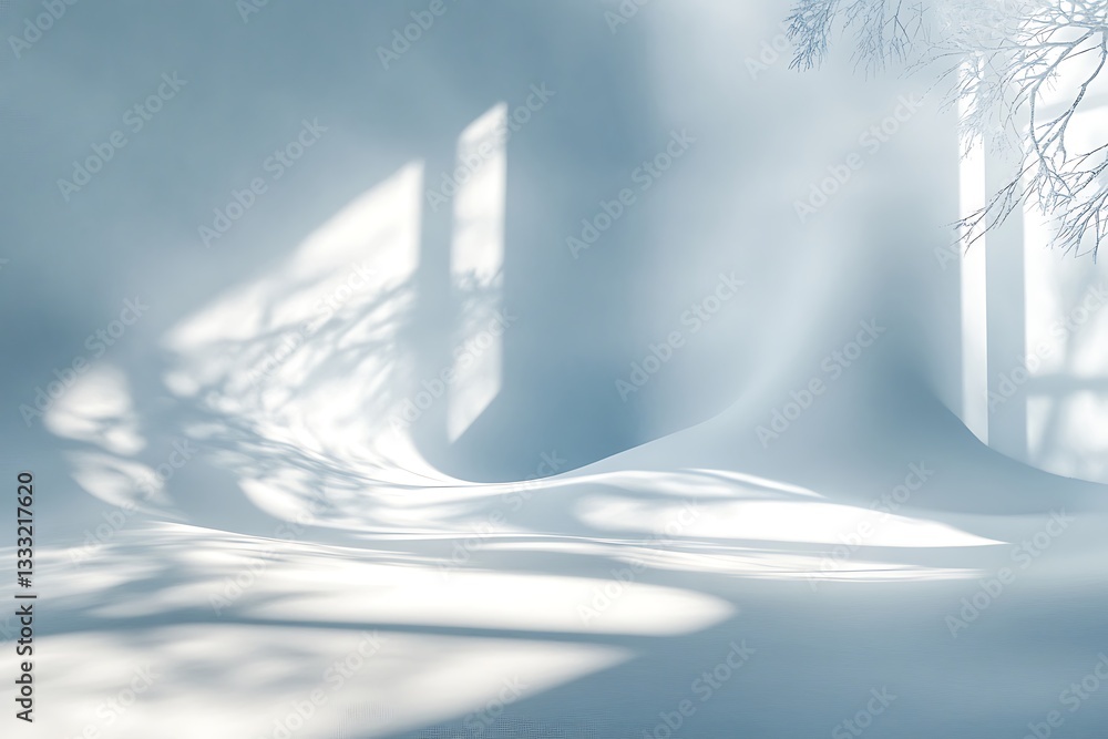 Poster white abstract background with shadow of tree on the wall.