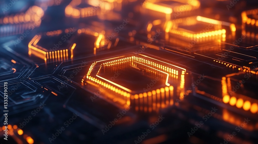 Poster glowing hexagon patterns on abstract background with technology influence