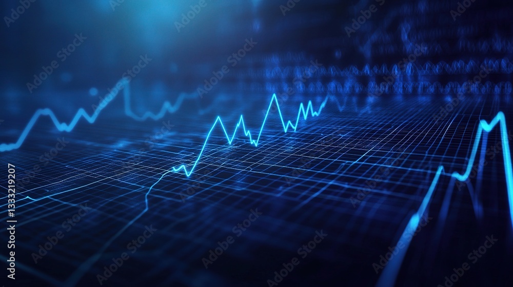Poster blue abstract digital background with ekg line and grid pattern