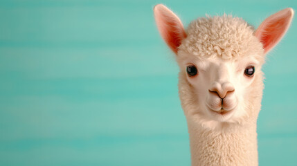 Obraz premium Cute Alpaca Looking at Camera with Soft Background Color