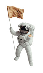 Astronaut holding a flag on an imaginary lunar surface showcasing space exploration and innovation