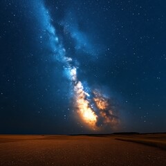 Milky Way over field at night, starry sky, landscape, astronomy