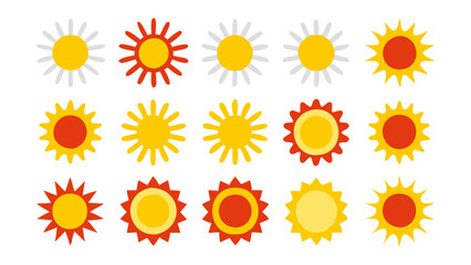 Collection of Flat Sun Icons Diverse Styles and Colors for Design Projects
