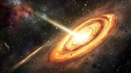 Fototapeta premium Hypervelocity star races through space, exoplanet in pursuit, embodying cosmic energy and motion.