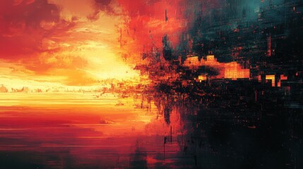 Fototapeta premium Abstract Landscape with Vibrant Colors and Digital Texture Elements