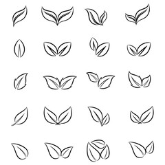 set of black and white icons with leaves