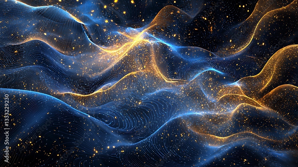 Wall mural abstract cloud computing with digital flow blue and golden data
