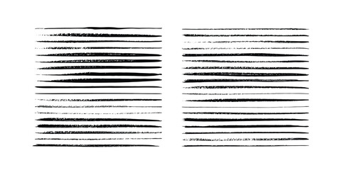 Set of horizontal lines. Marker hand-drawn line border set and scribble design elements. Lines hand drawn paint brush stroke. Vector set isolated on white. Hand drawn scribble.Black ink brush art