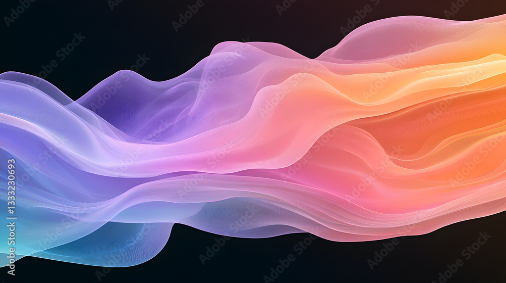 Aufkleber ethereal multicolored waves in soft flowing motion on dark background