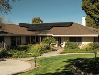 Suburban Home with Solar Panels.