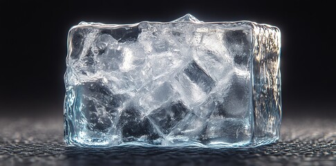 Ice Cube Close Up on Dark Surface - Cooling Refreshment Concept