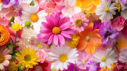 Bright flowers in vibrant colors create joyful and lively atmosphere