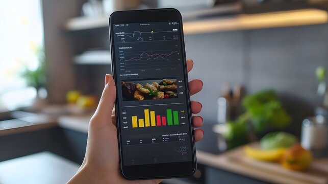 Individual using smartphone to monitor and track food intake and dietary habits for healthier eating choices