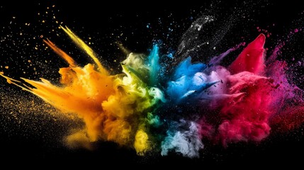 A striking contrast of bright powder hues on a dark canvas.