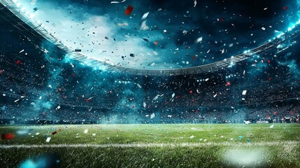 An exhilarating backdrop of a football stadium showcasing celebration.