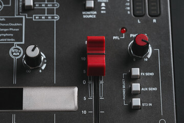 Professional mixing console, above view. Radio studio equipment