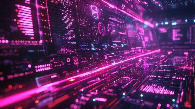 Futuristic Abstract Digital Data Flow in Neon Pink and Blue Colors