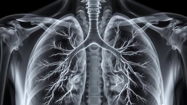 Close-up of lung movement during breathing, showing the expansion and contraction of the organ in detail. The video illustrates respiratory anatomy and lung function with clear visuals.