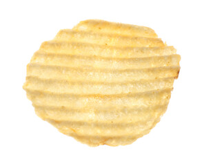One tasty ridged potato chip in air isolated on white