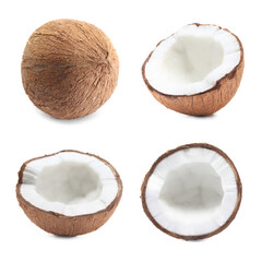 Set of fresh coconuts isolated on white