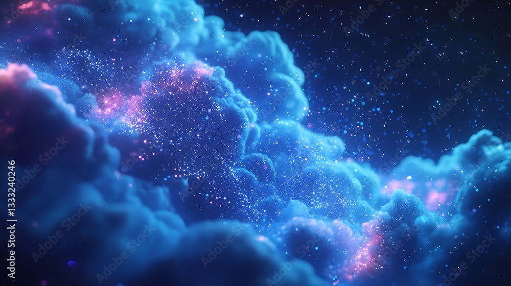 Wall mural cloud technology visualized in digital space with data flow and blue light