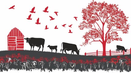Striking Isolated Vector Farm Animal Silhouettes on a White Canvas: Ideal for Design Projects