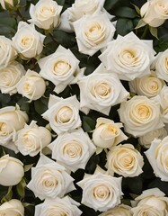 Obraz premium A stunning bouquet showcases a variety of white roses, their soft petals inviting admiration Generative AI