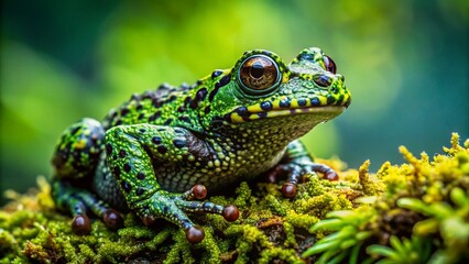 Obraz premium Vietnamese Mossy Frog Camouflaged on Green Leaves - Stock Photo
