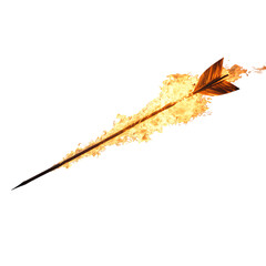 A Burning Arrow Mid Flight Against Dark Sky Isolated on Transparent Background