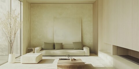 Modern living room with sofa and neutral earth tone decor