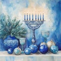Generic Soft Watercolor Perspective Menorah Decorations
