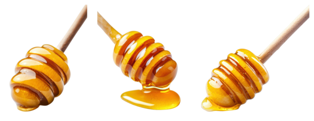 Sweet honey drizzles on wooden sticks
